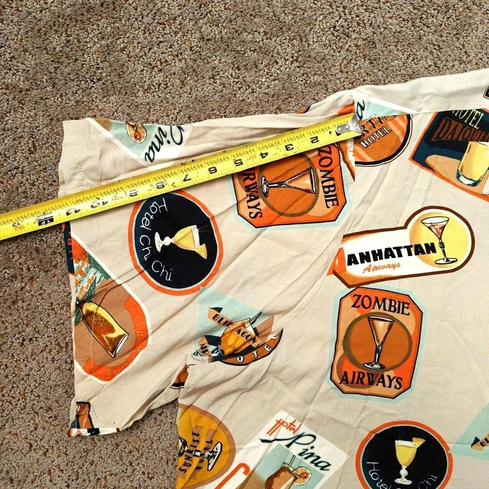 Tori Richard Mens 3XB‎ Aloha Shirt Vintage Cocktail Label Print Tan Orange 0710